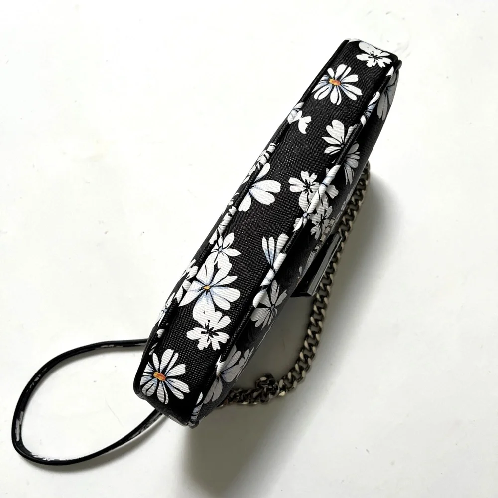 ALDO Daisy Floral Shoulder Bag Black White Chain Baguette Purse NWT